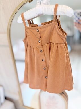 SHEIN Tan Corduroy Button-Front Spaghetti Strap Dress